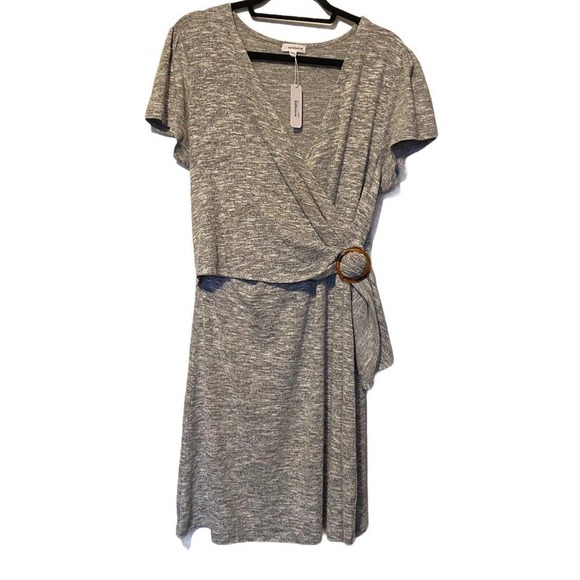 Eyeshadow Wrap Dress Size XL Short Sleeves Gray Midi *New* - Picture 14 of 14